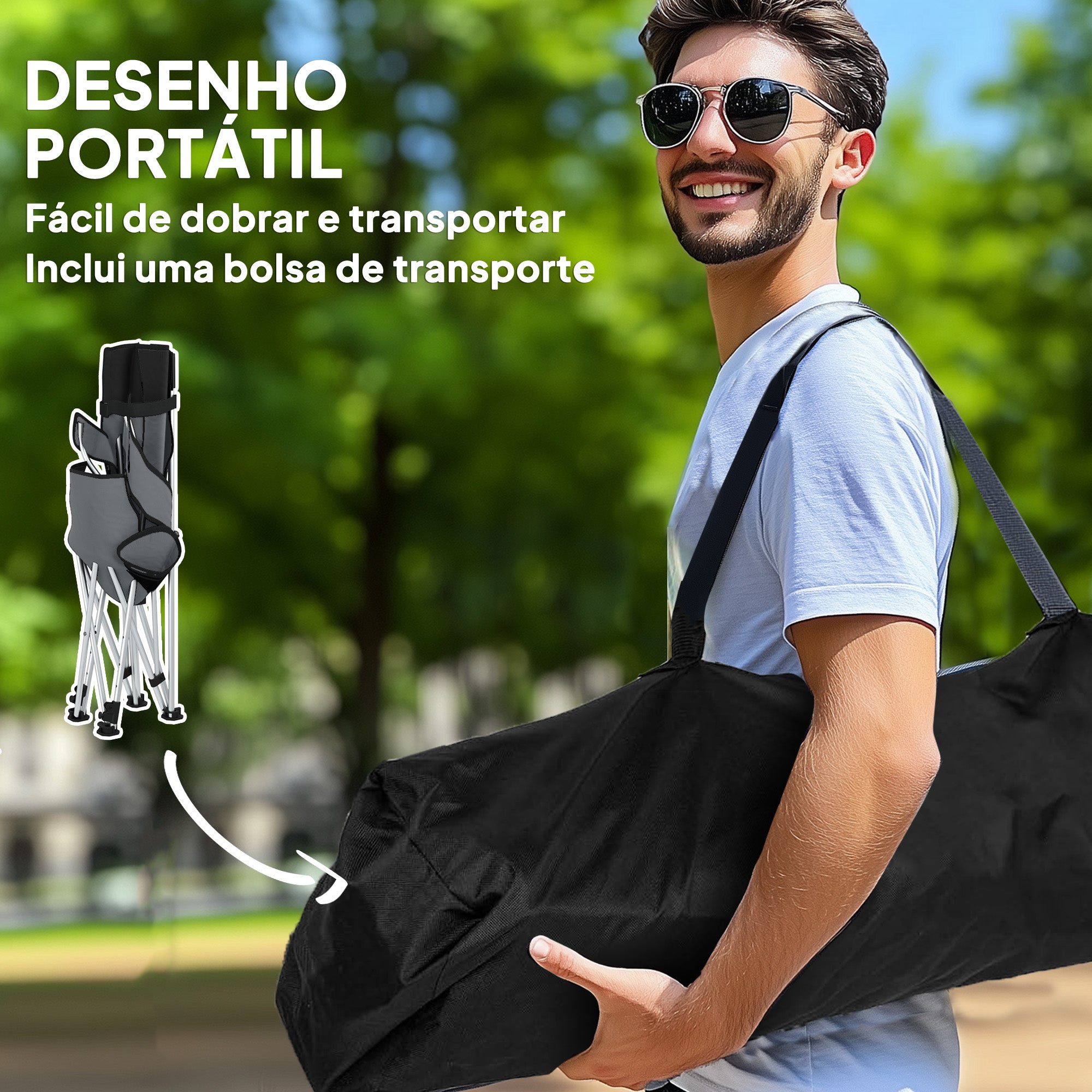 Conjunto de 2 Cadeiras Dobráveis Cinzento e Preto 50-100x82x88 cm