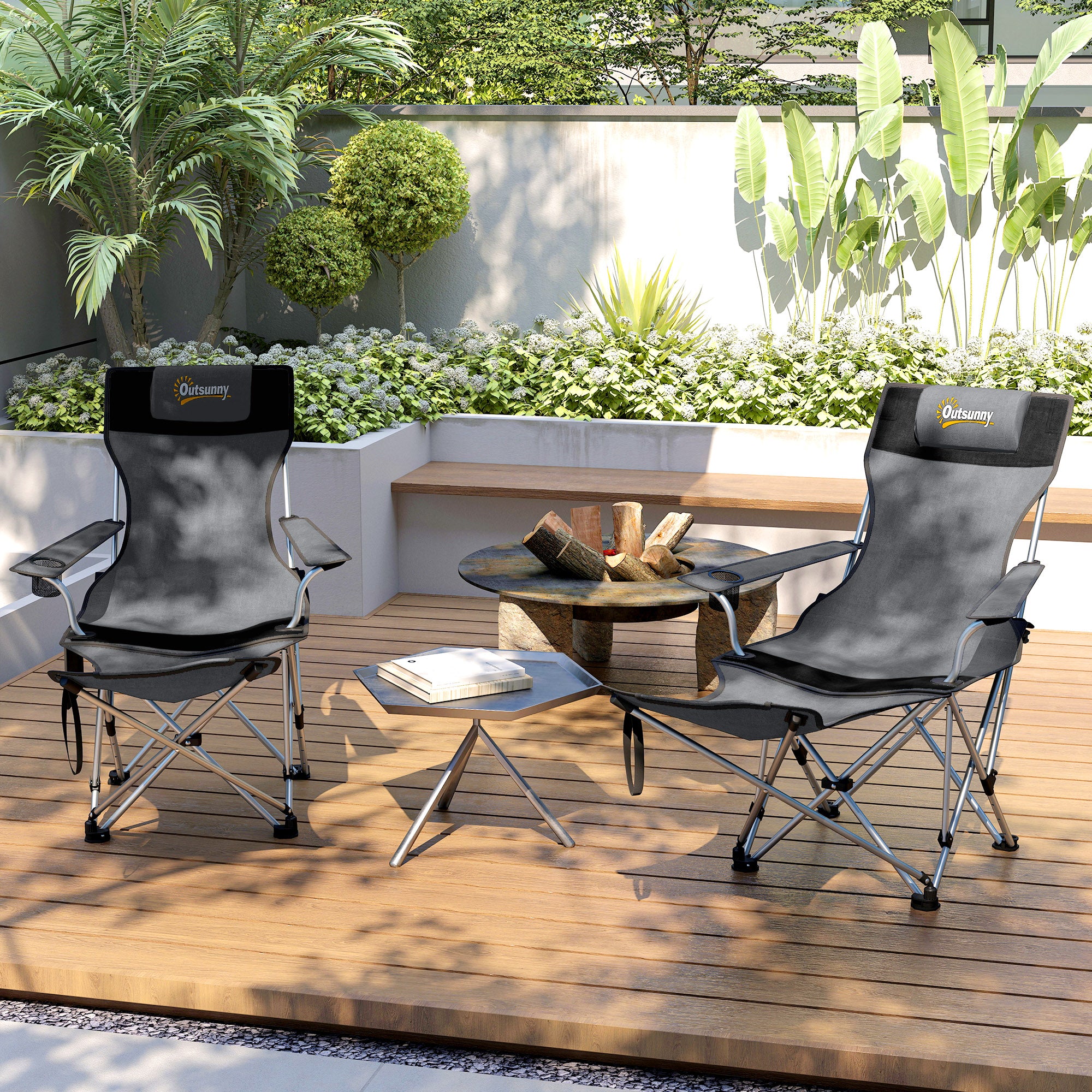 Conjunto de 2 Cadeiras Dobráveis Cinzento e Preto 50-100x82x88 cm