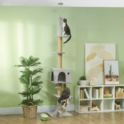Arranhador para Gatos – 48x40x225-265 cm – Cinza Claro – Aglomerado, pelúcia e juta