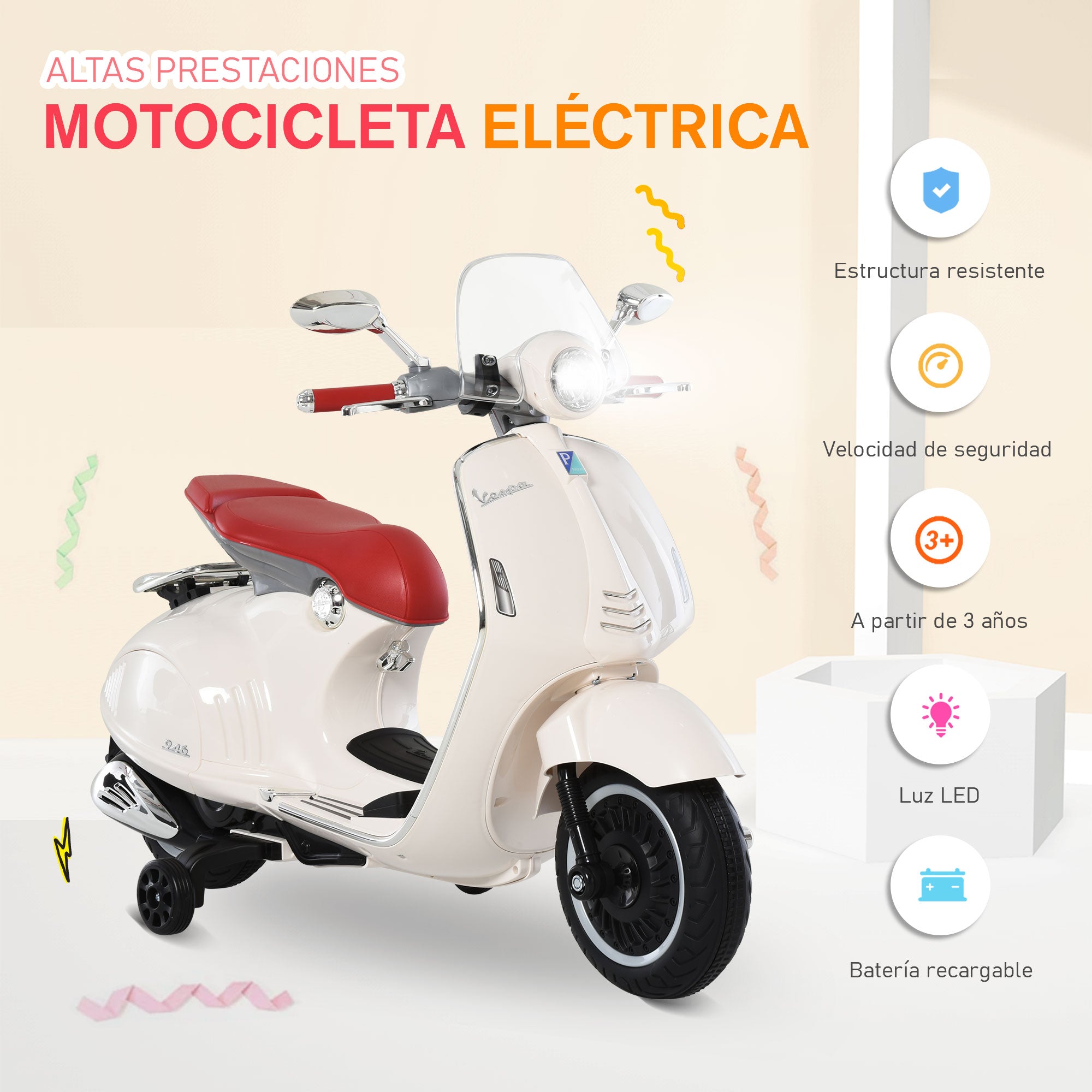 Mota Elétrica Infantil 108x49x75 cm Branco