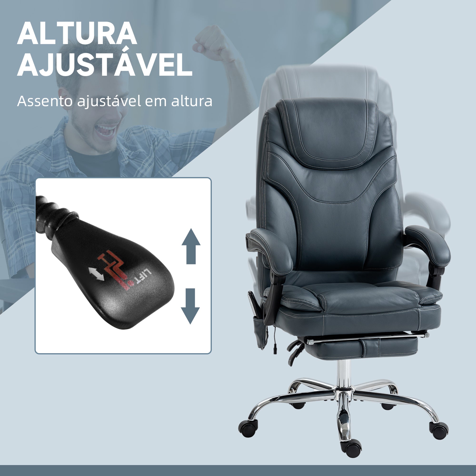 Cadeira de Escritório – 67x67x113-121 cm – Cinza – Couro PU, espuma e aço