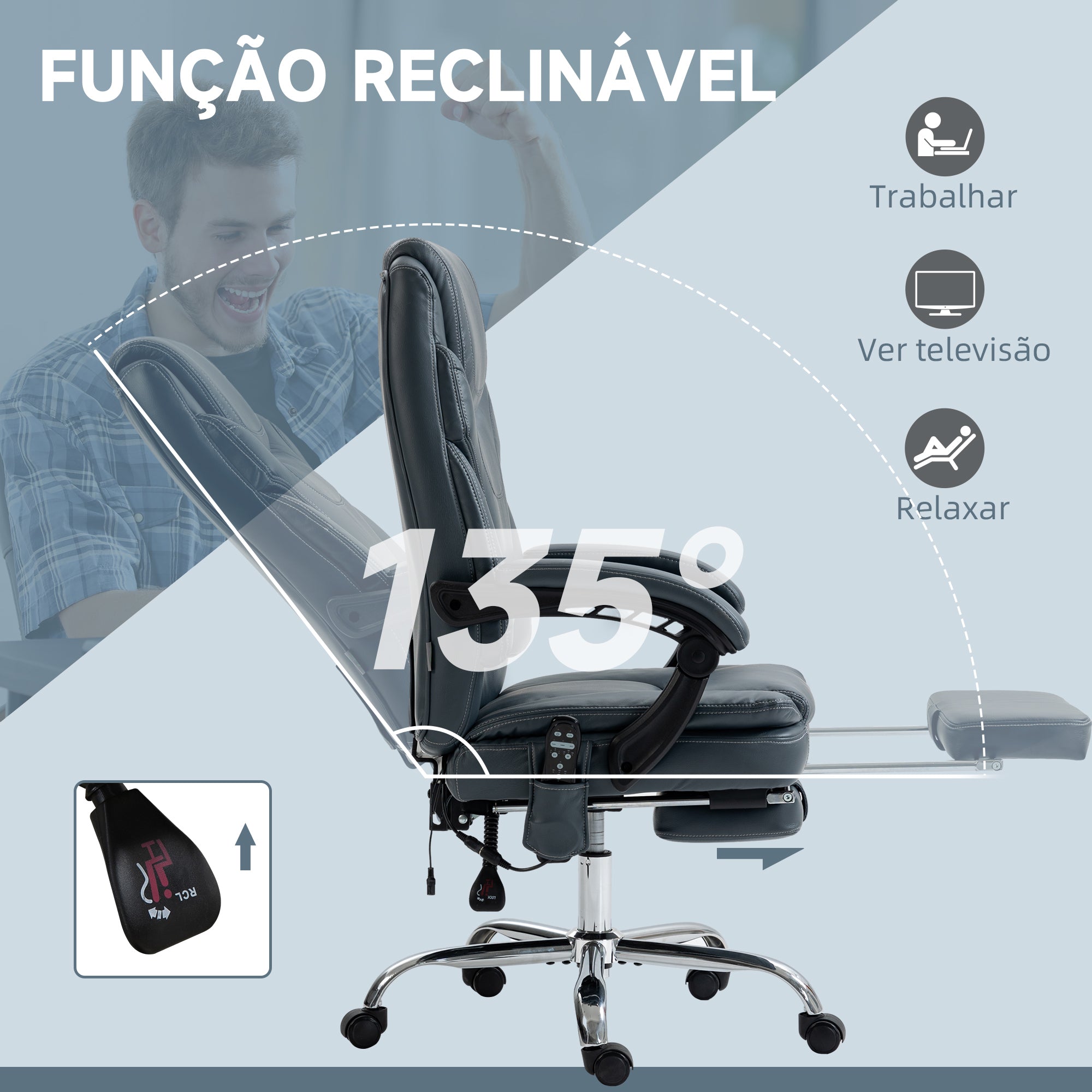 Cadeira de Escritório – 67x67x113-121 cm – Cinza – Couro PU, espuma e aço