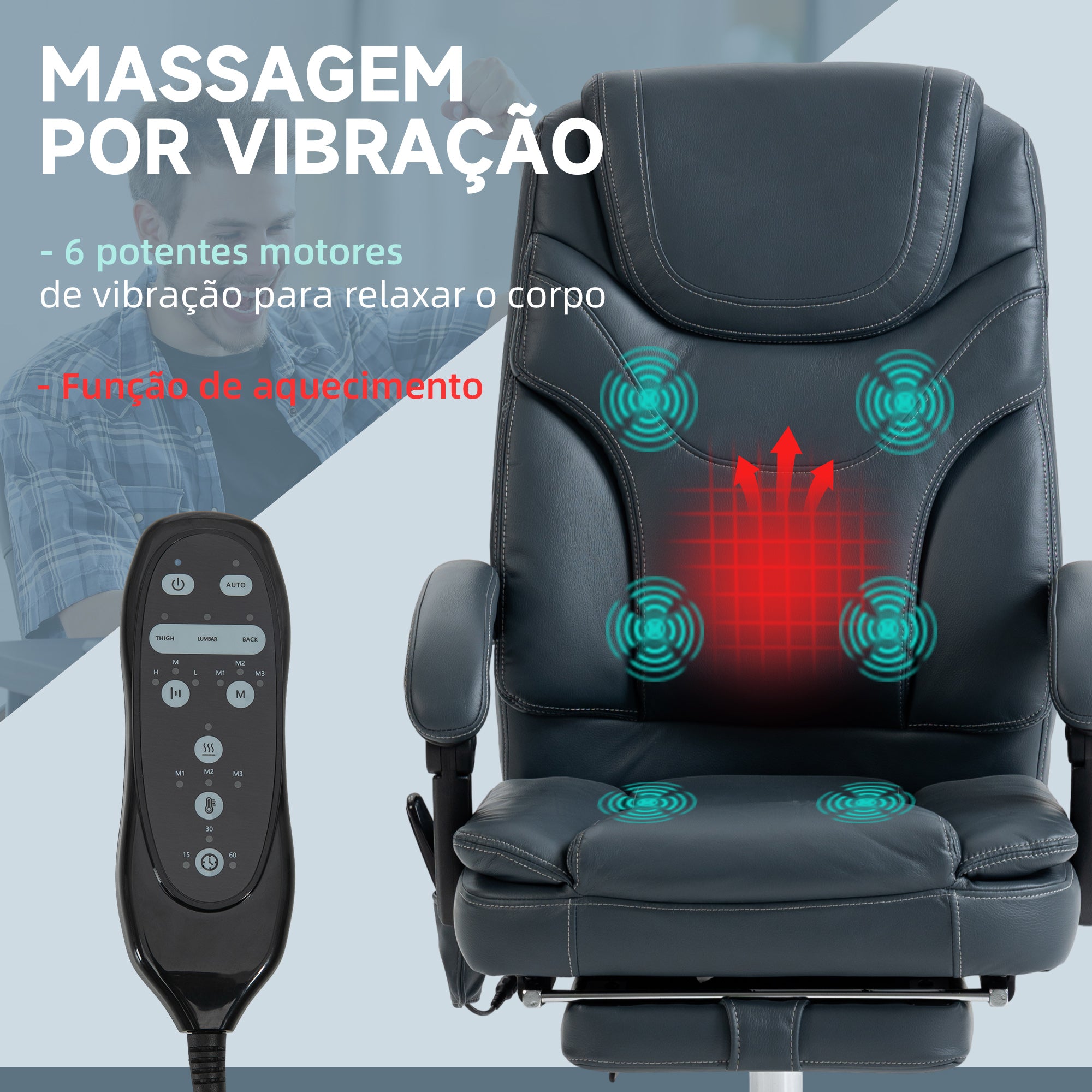 Cadeira de Escritório – 67x67x113-121 cm – Cinza – Couro PU, espuma e aço