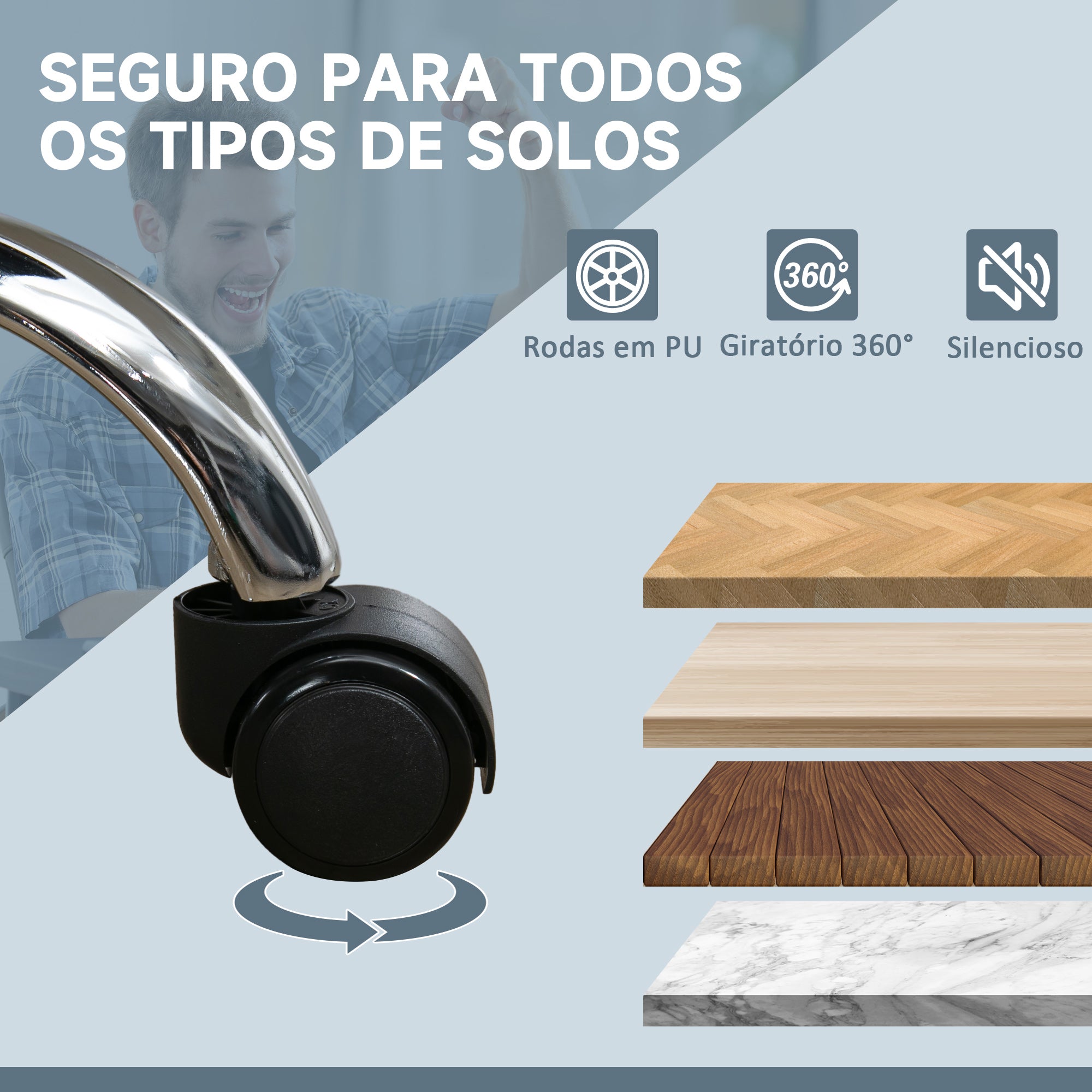 Cadeira de Escritório – 67x67x113-121 cm – Cinza – Couro PU, espuma e aço