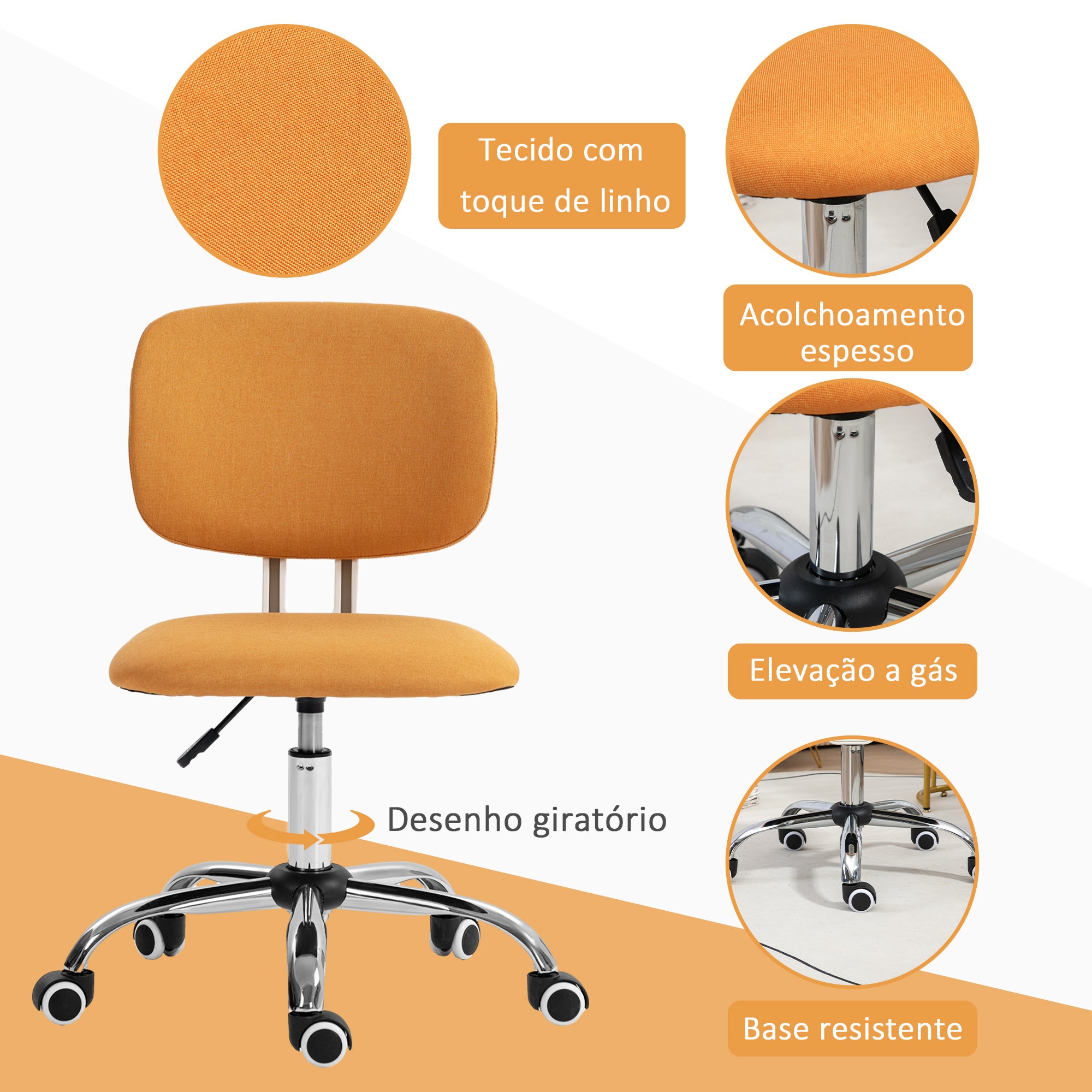 Cadeira de Escritório – 48x53x80-90 cm – Laranja – Tecido de linho sintético