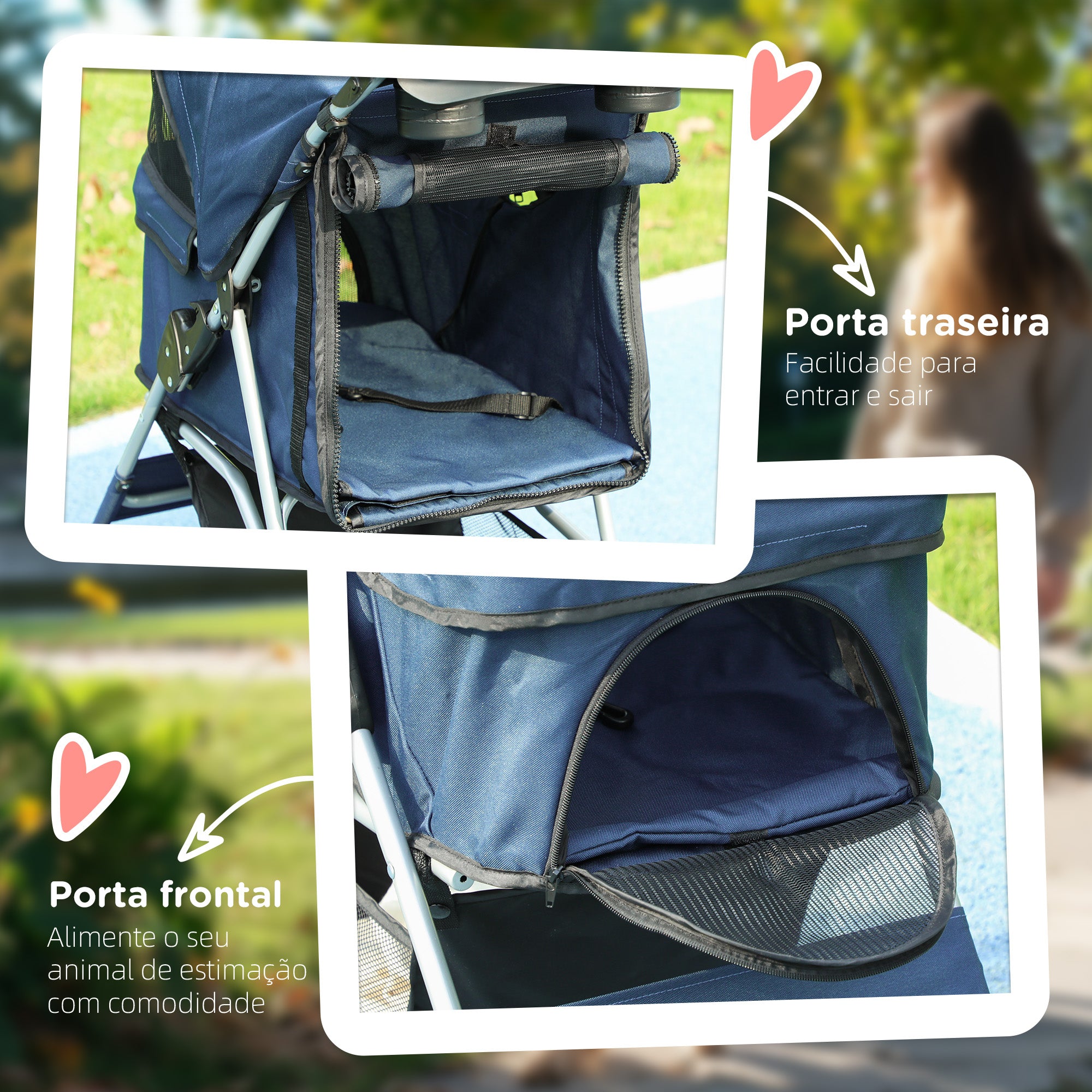 Carrinho para Animais de Estimação Dobrável – 74x46x94 cm – Azul – Aço e Tecido Oxford