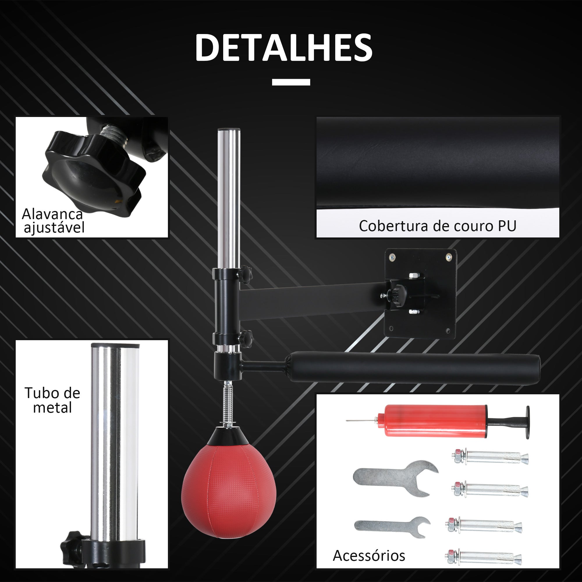 Punching Ball de Boxe Montado na Parede – 79x72x20 cm – Preto e Vermelho – Aço revestido a pó e Couro PU