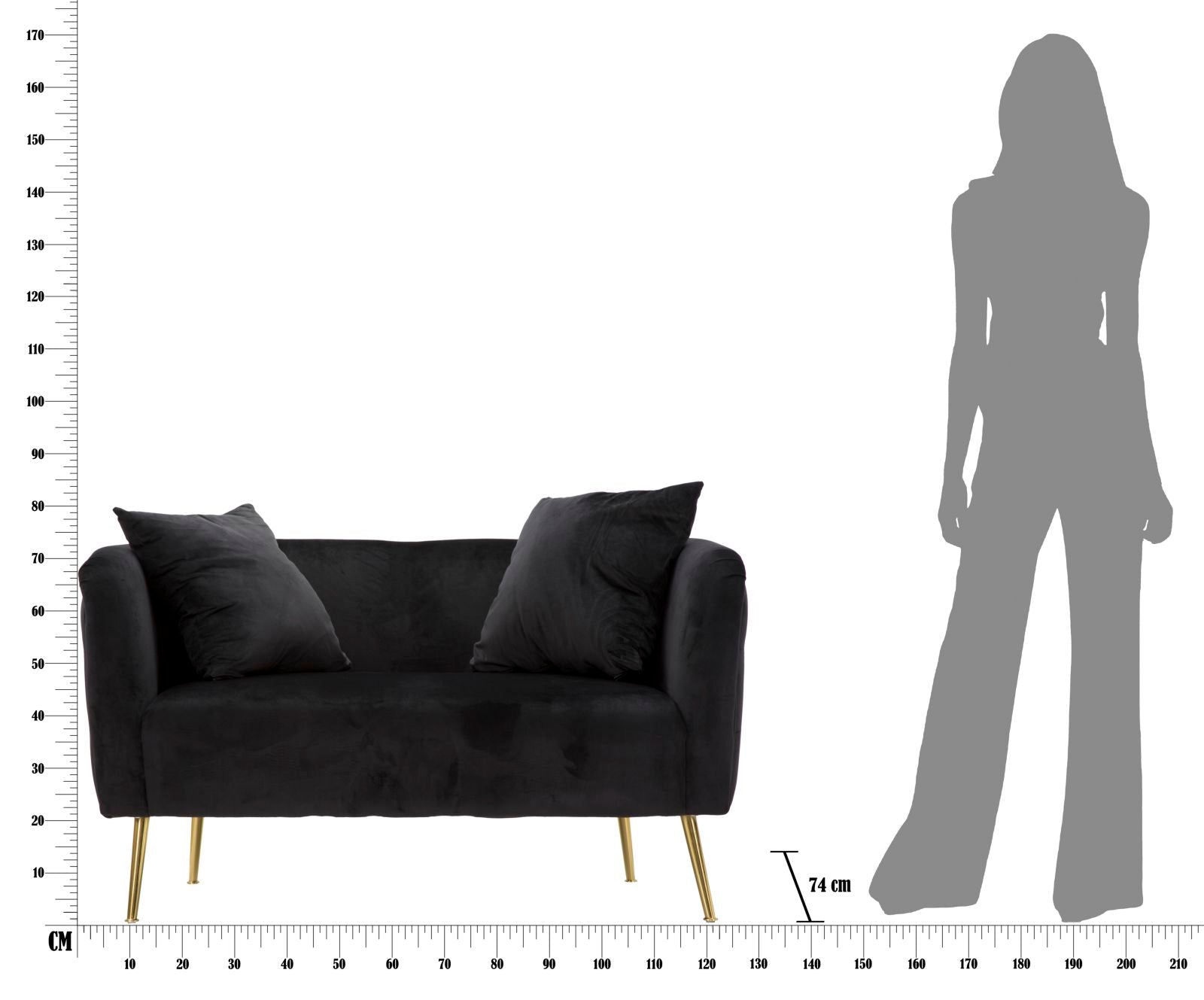 Sofá de 2 Lugares GLAM – Preto