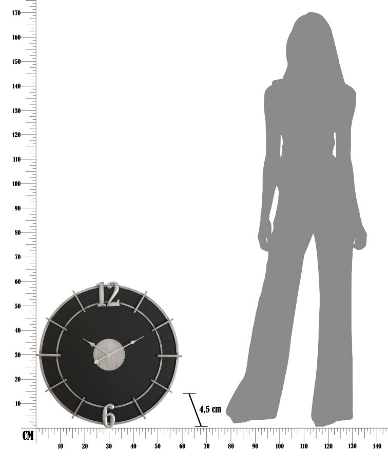 Relógio de Parede – Prateado/Preto – Metal e Madeira