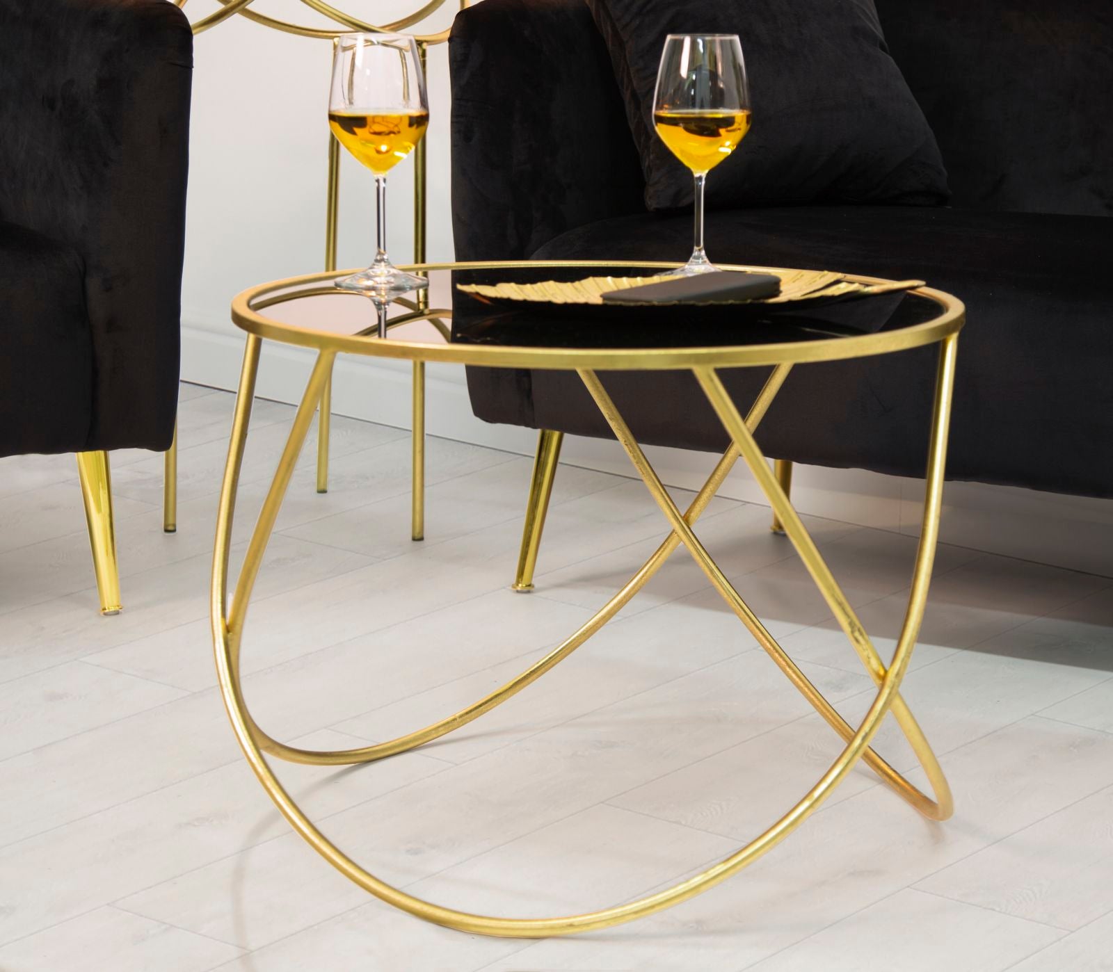 Mesa de Centro Redonda GLAM – Preto/Dourado