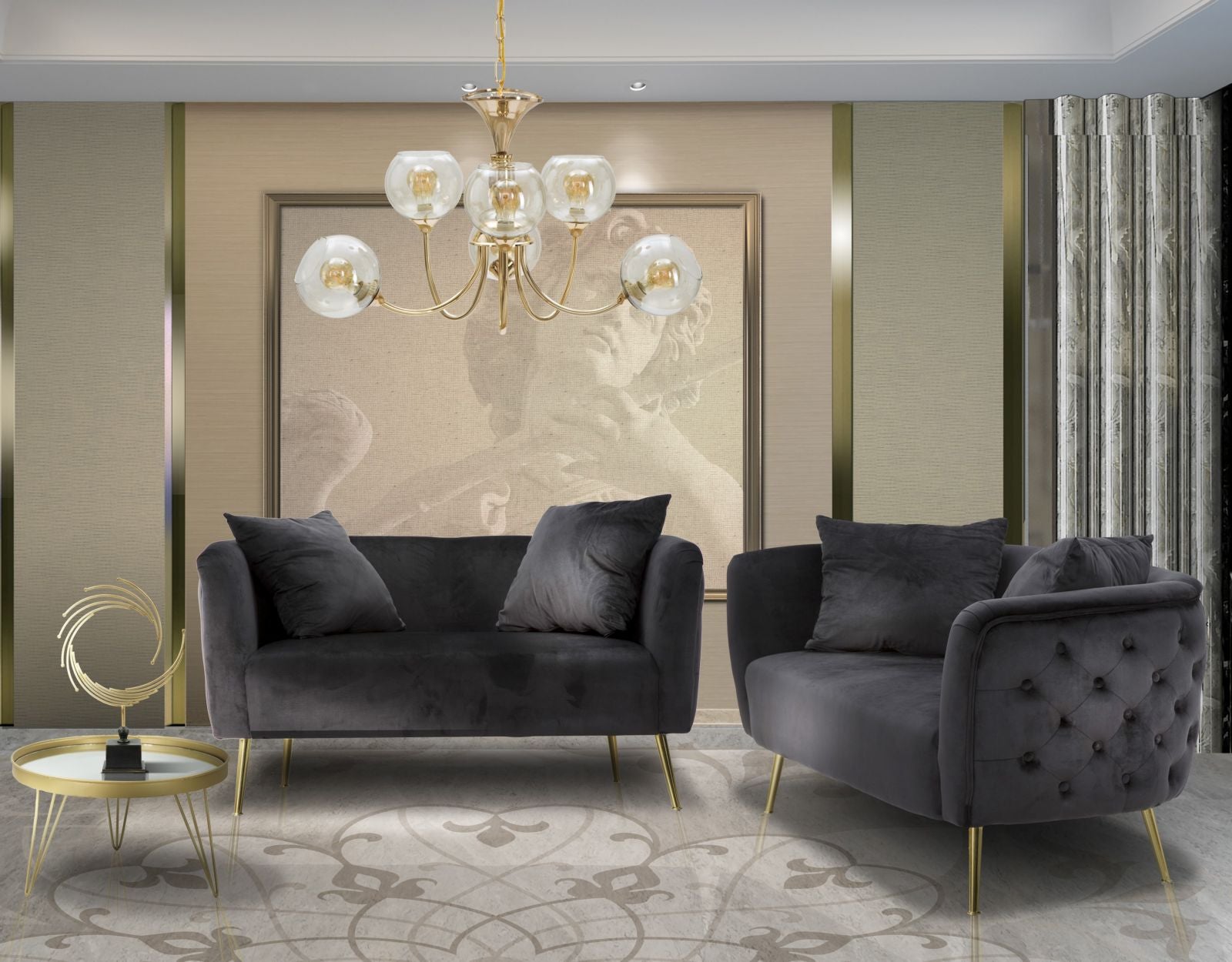 Sofá de 2 Lugares GLAM – Preto