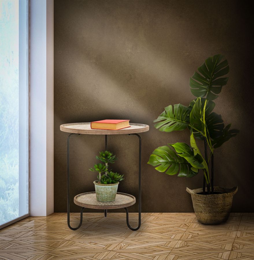 Mesa de Café Redonda Industrial – Preto e Castanho