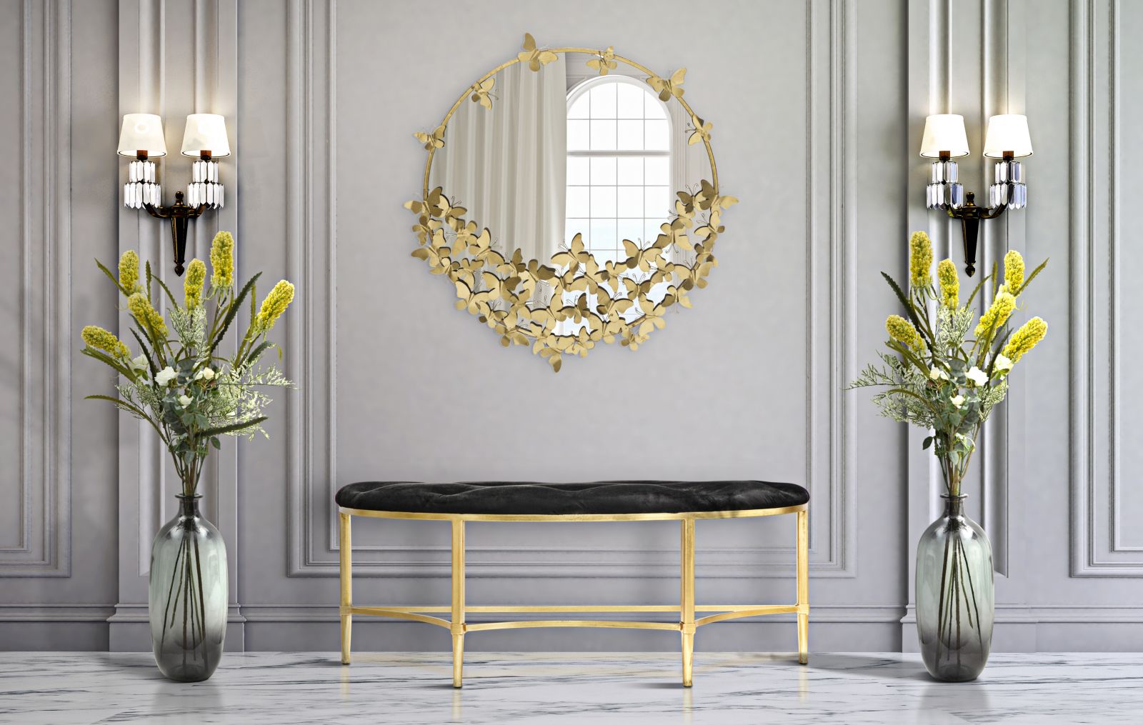 Espelho de Parede Redondo GLAM – Dourado