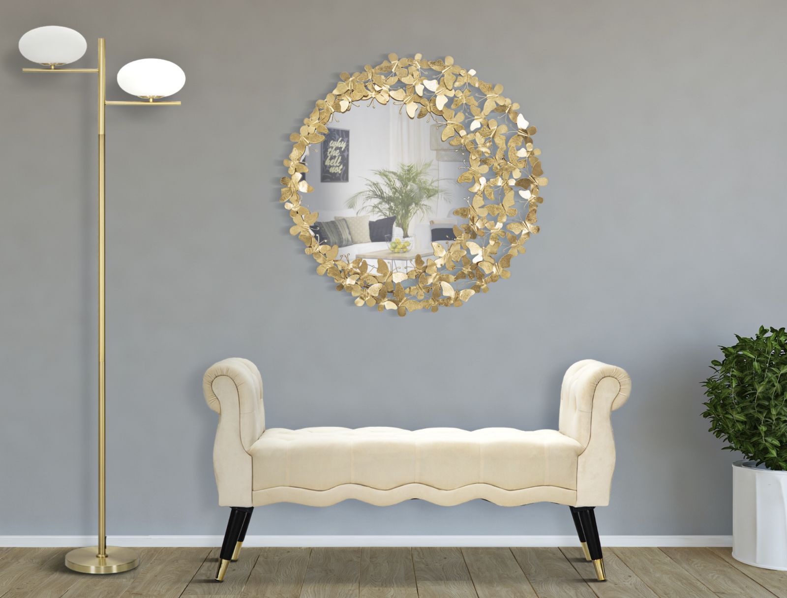 Espelho de Parede Redondo GLAM – Dourado