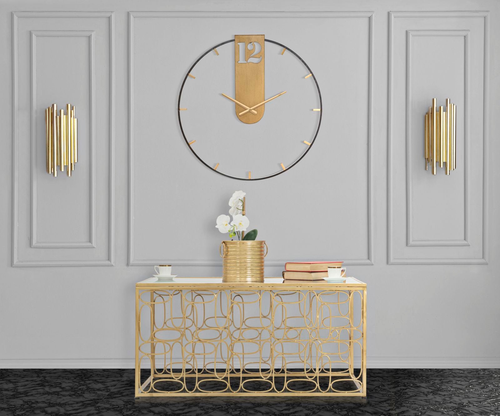 Relógio de Parede – Dourado e Preto – metal
