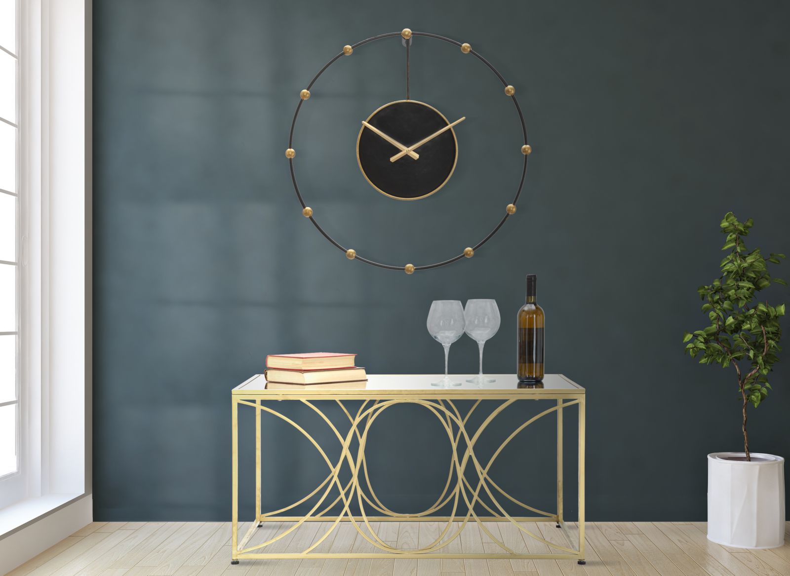 Relógio de Parede – Preto e Dourado – Ferro
