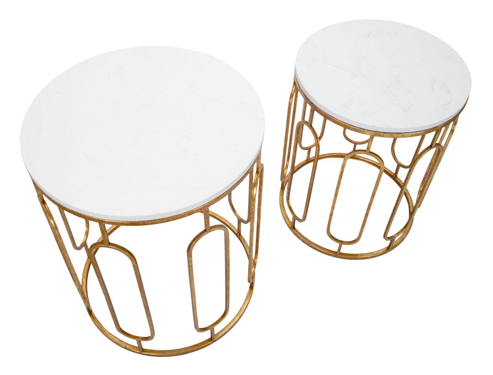 Conjunto de 2 Mesas Redondas GLAM – Dourado e Branco