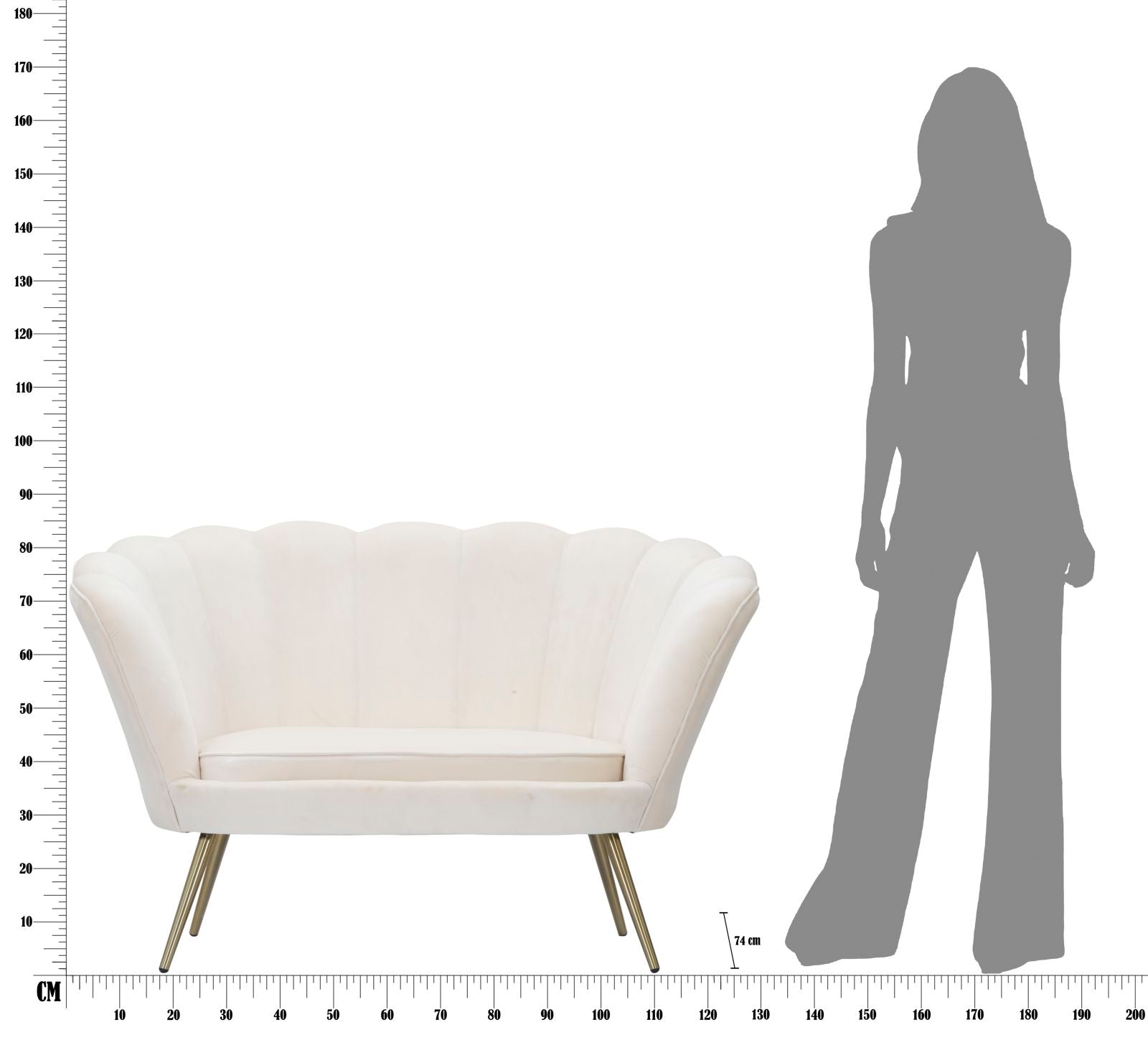Sofá GLAM – Branco e Dourado – 2 lugares