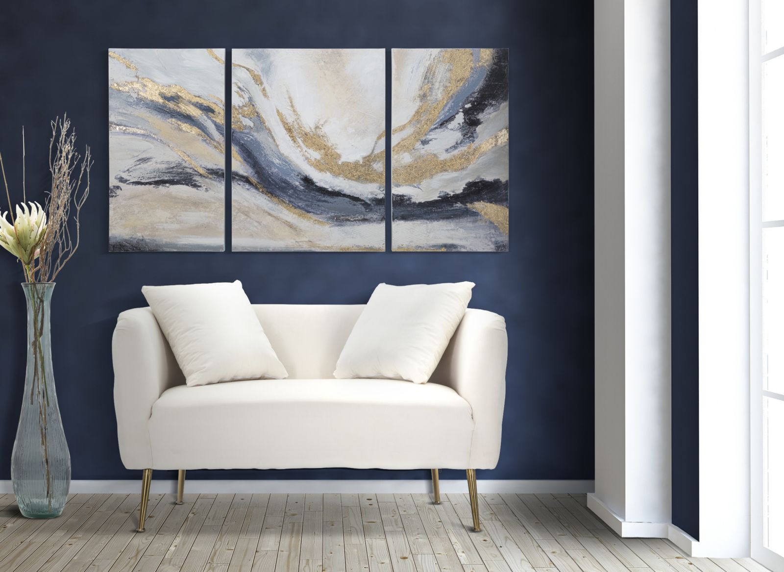 Conjunto de 3 Pinturas – Moldura em madeira de pinho – Multicolor