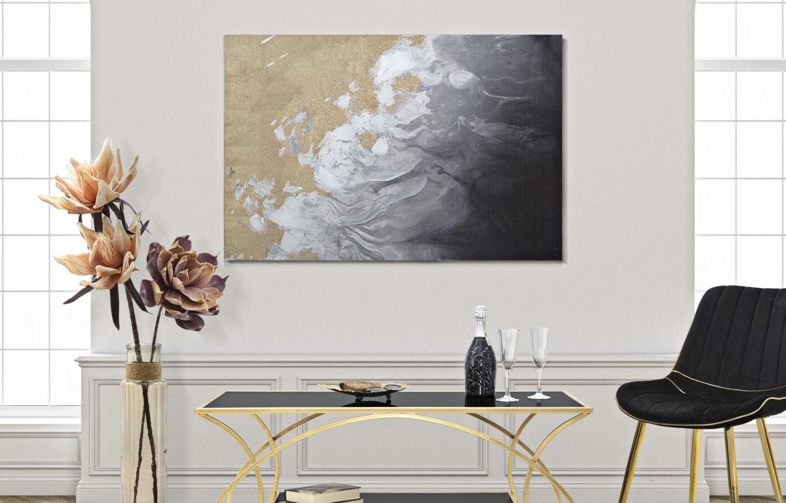 Pintura em Tela com Moldura de Madeira – Multicolor – Madeira