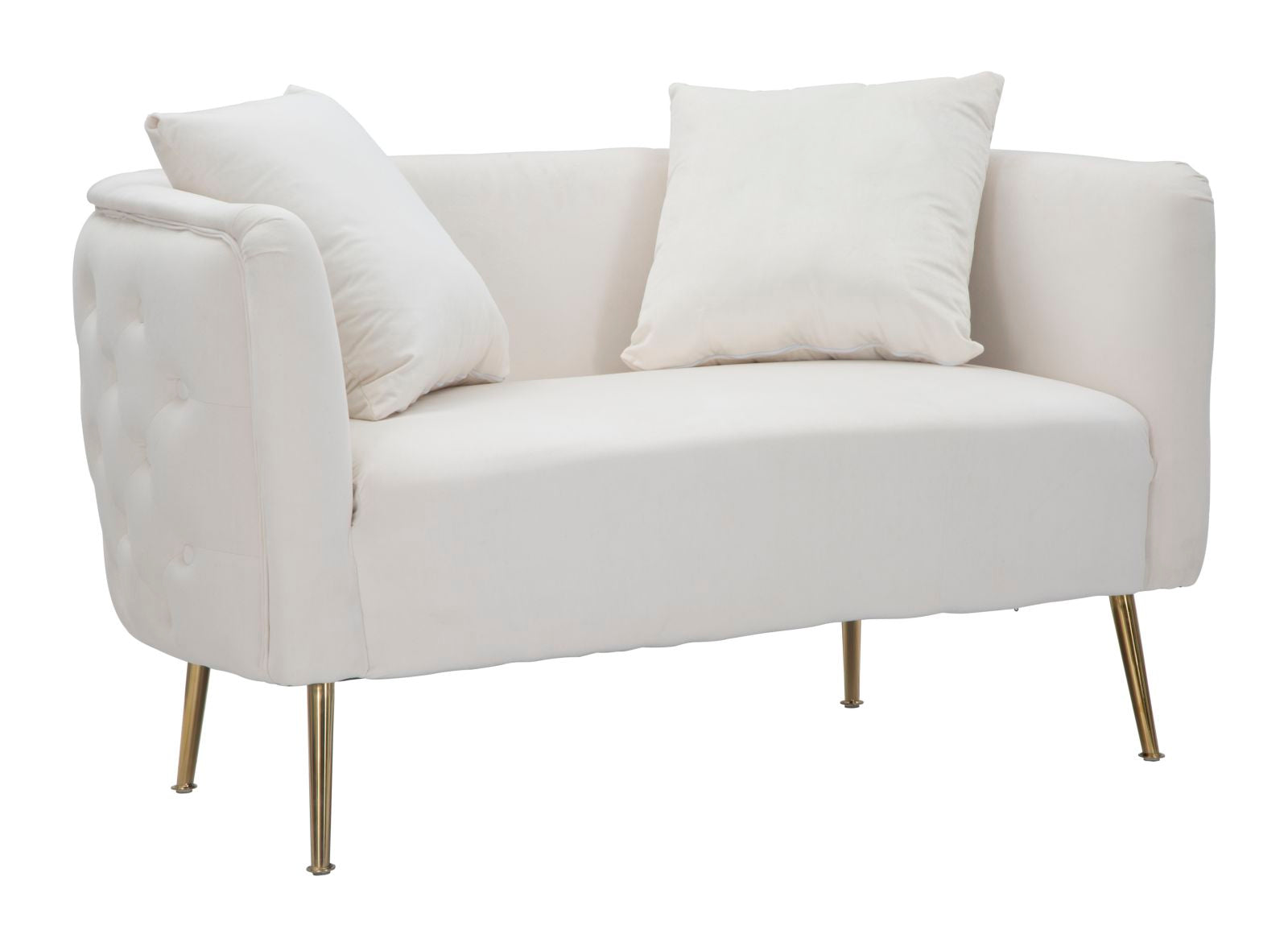 Sofá de 2 Lugares GLAM – Creme e Dourado