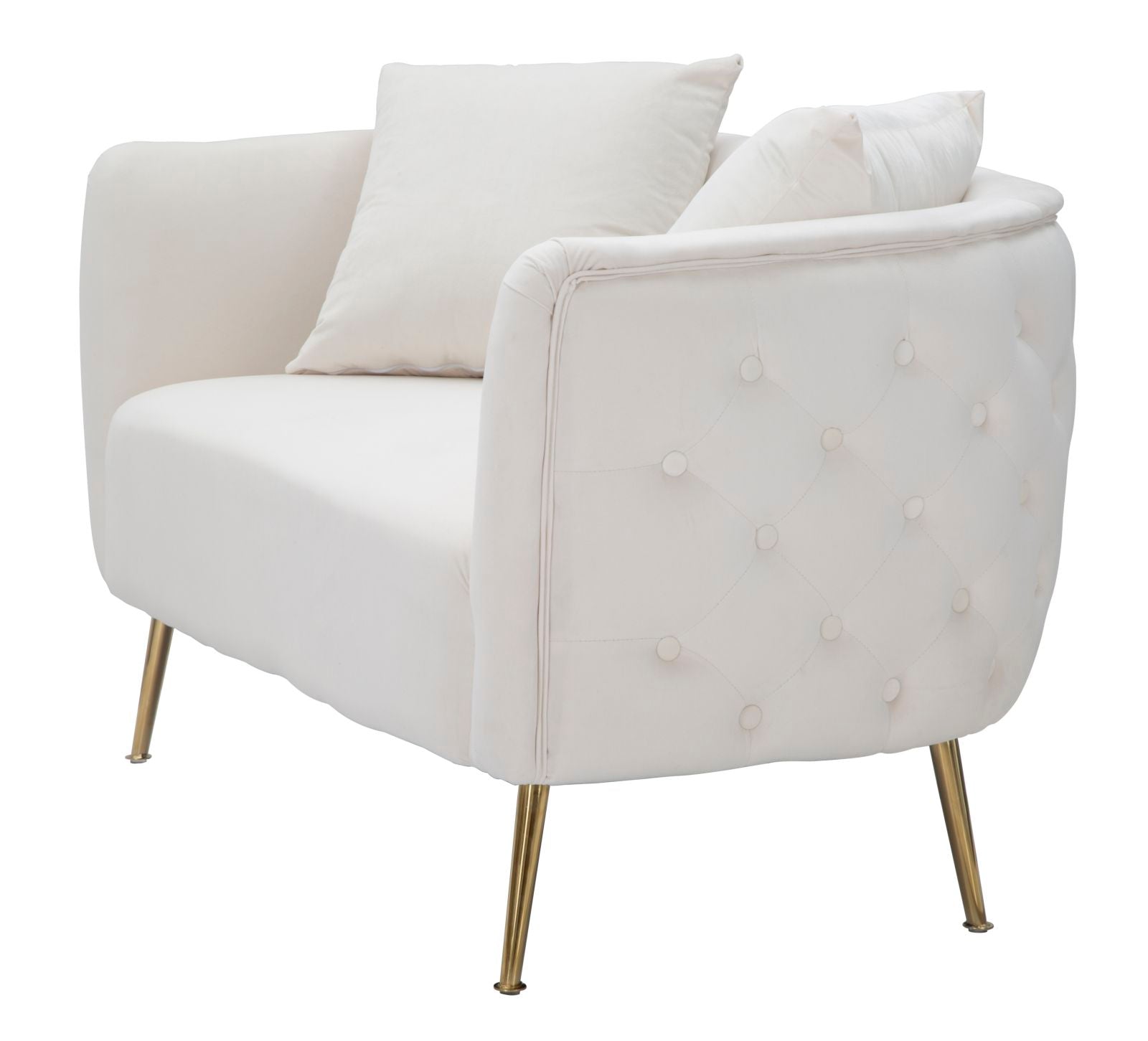 Sofá de 2 Lugares GLAM – Creme e Dourado