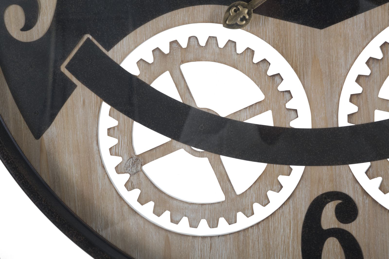 Relógio de Parede Redondo – Preto e Castanho – Ferro, MDF e Vidro