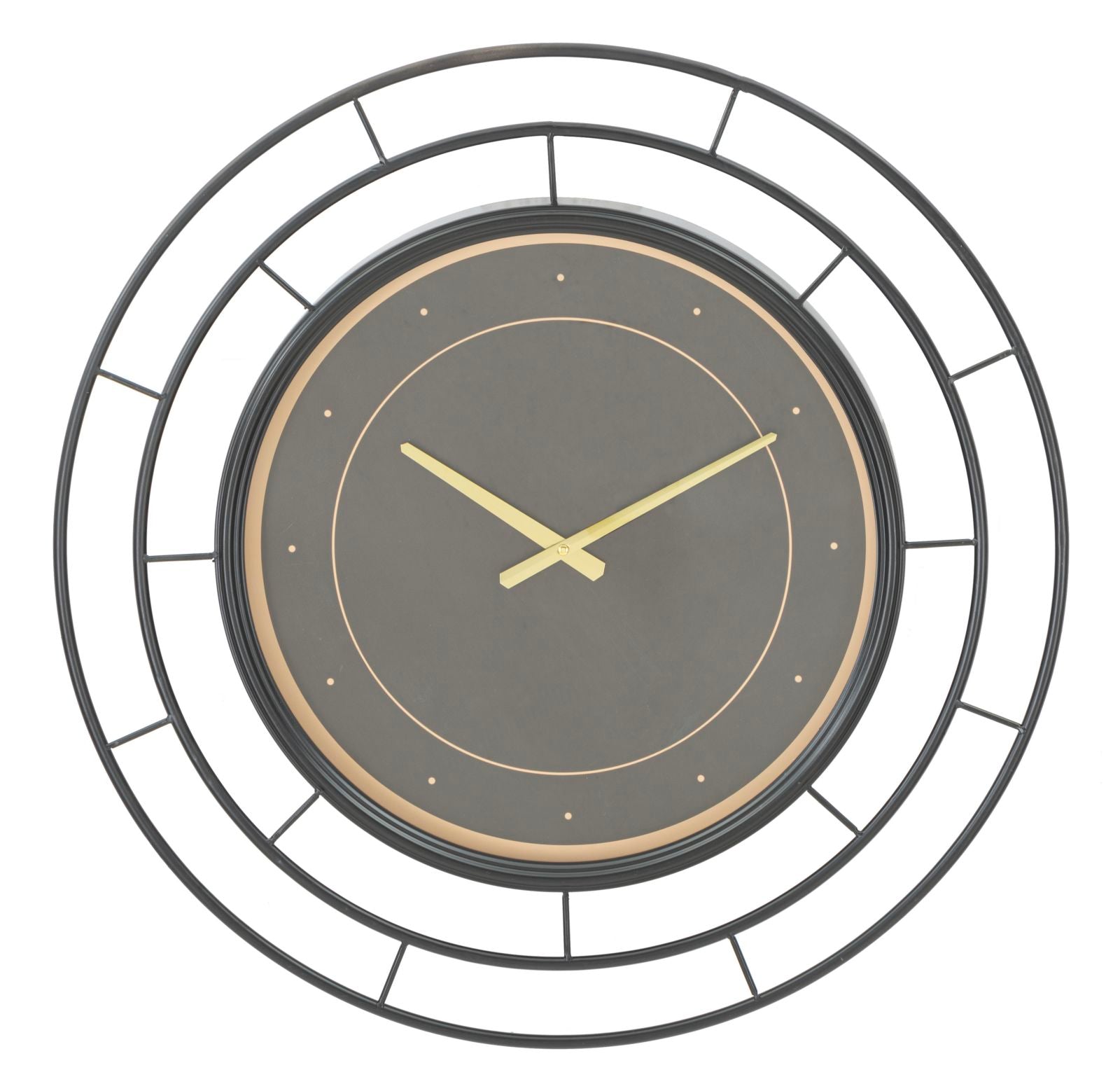 Relógio de Parede Redondo – Preto e Dourado – Ferro, MDF e Vidro
