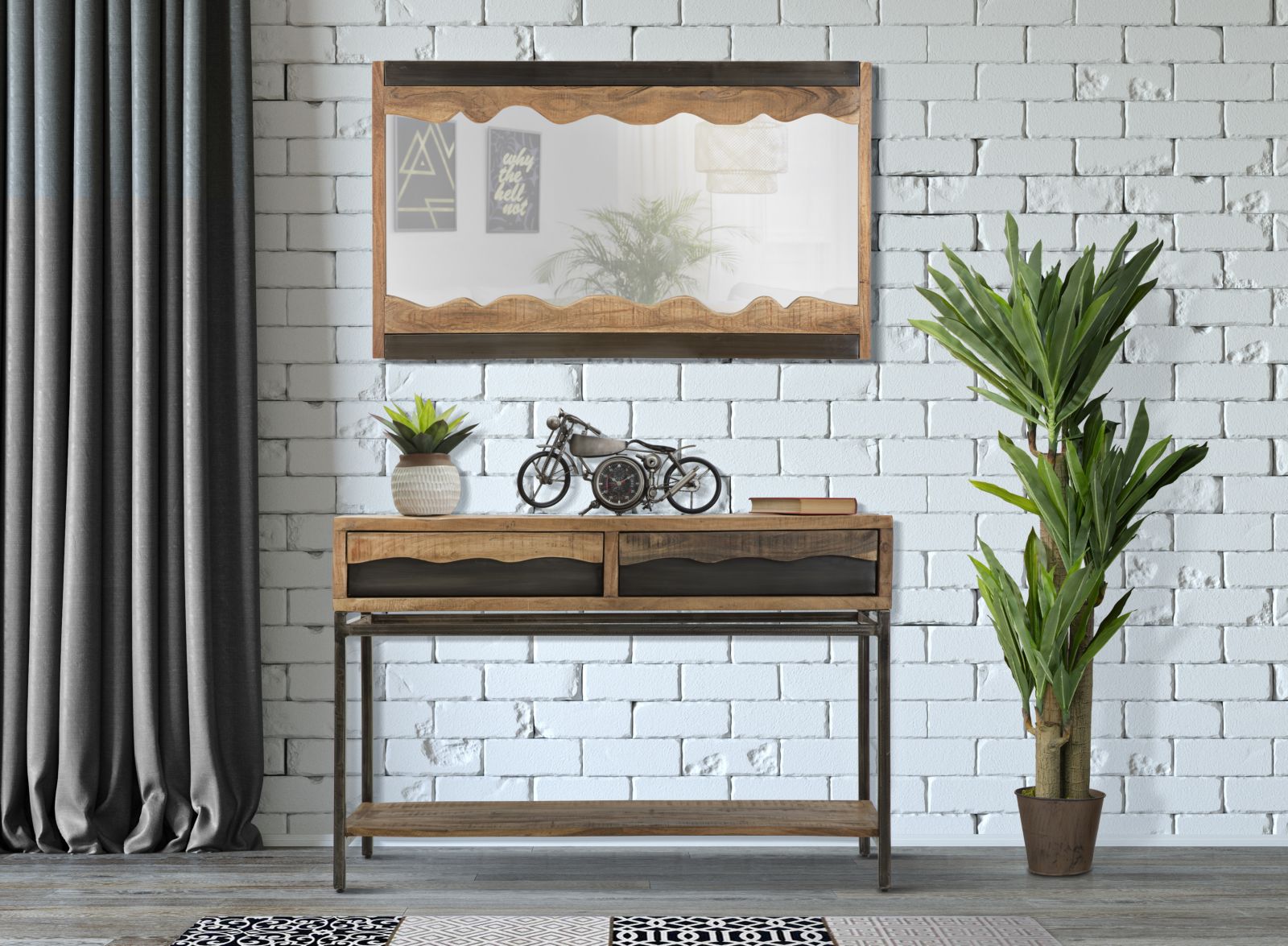 Espelho de Parede Retangular INDUSTRIAL – Castanho e Preto
