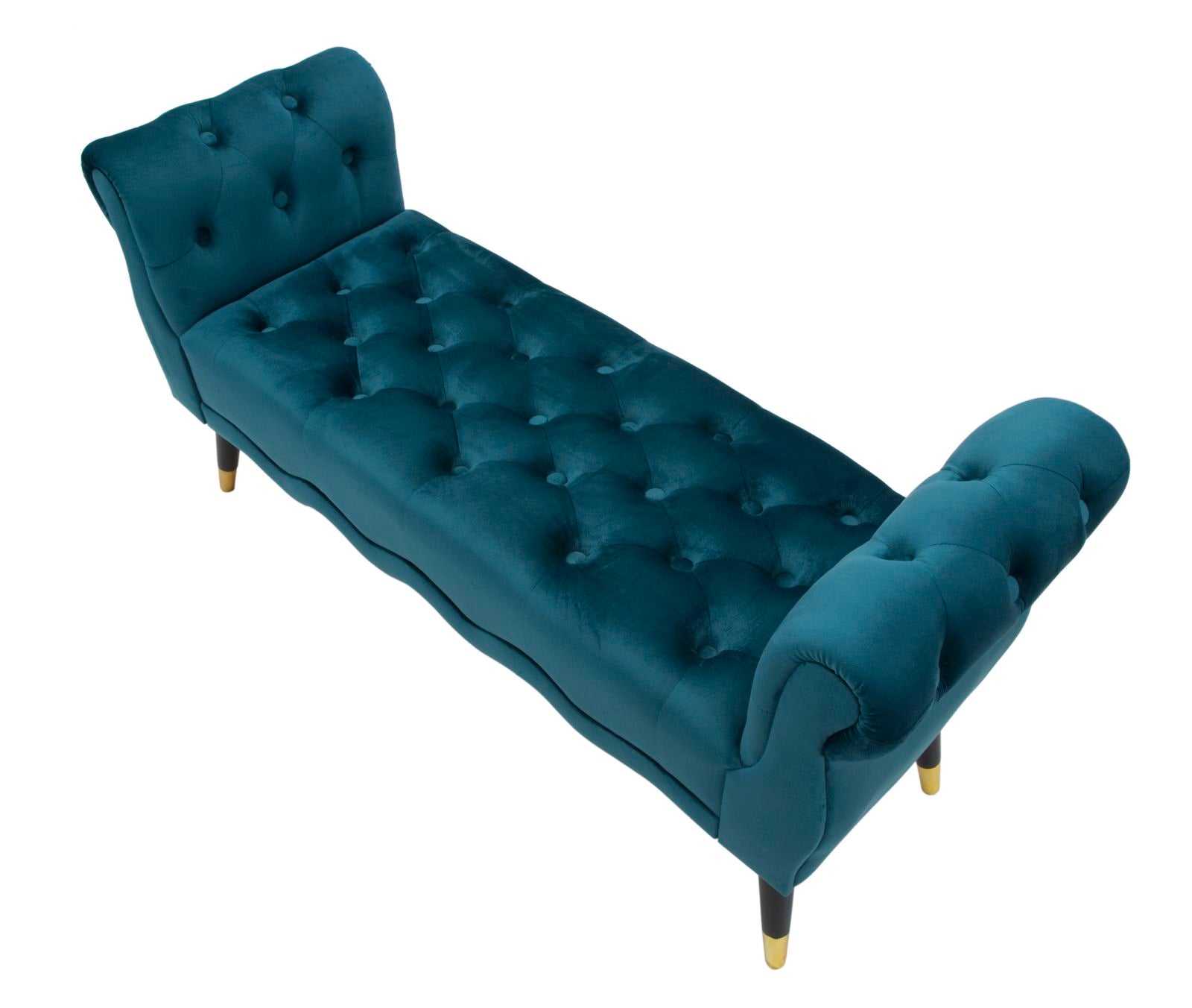 Banco Acolchoado GLAM – Azul-petróleo, Dourado e Preto