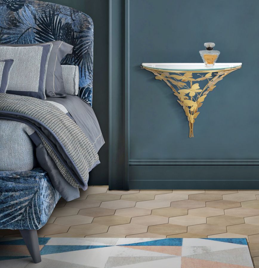 Mesa de Cabeceira Montada na Parede GLAM – Dourado
