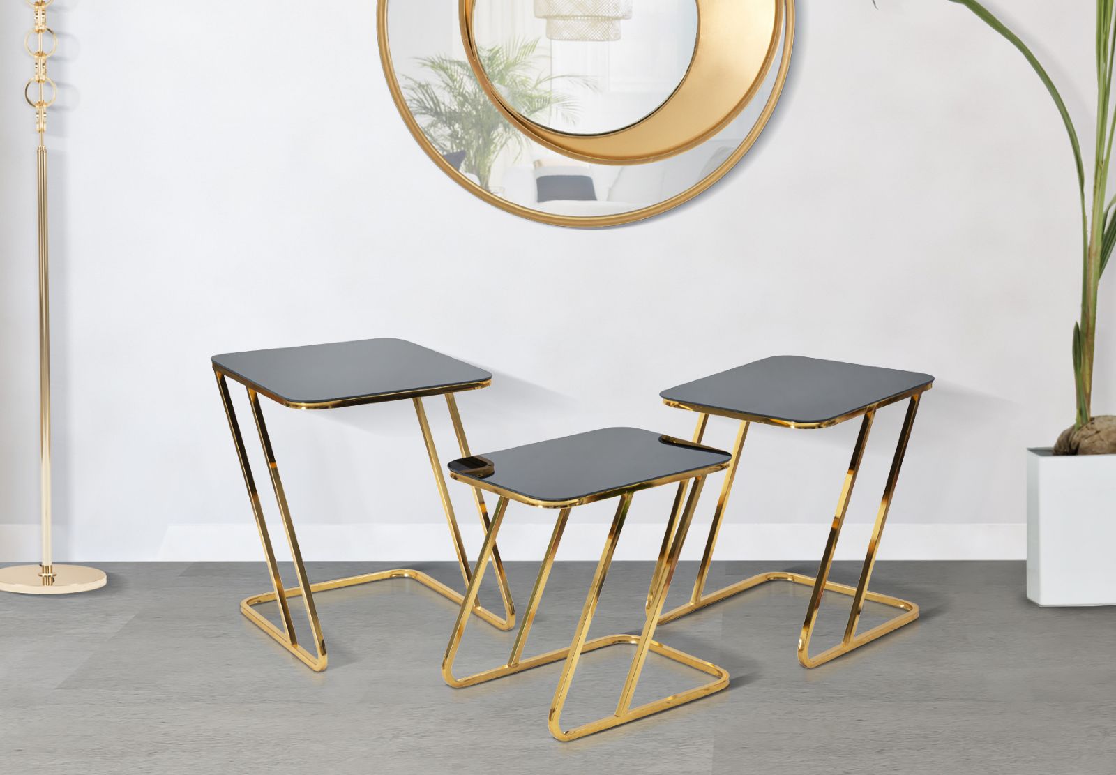 Conjunto de Mesas Quadradas GLAM – Dourado e Preto