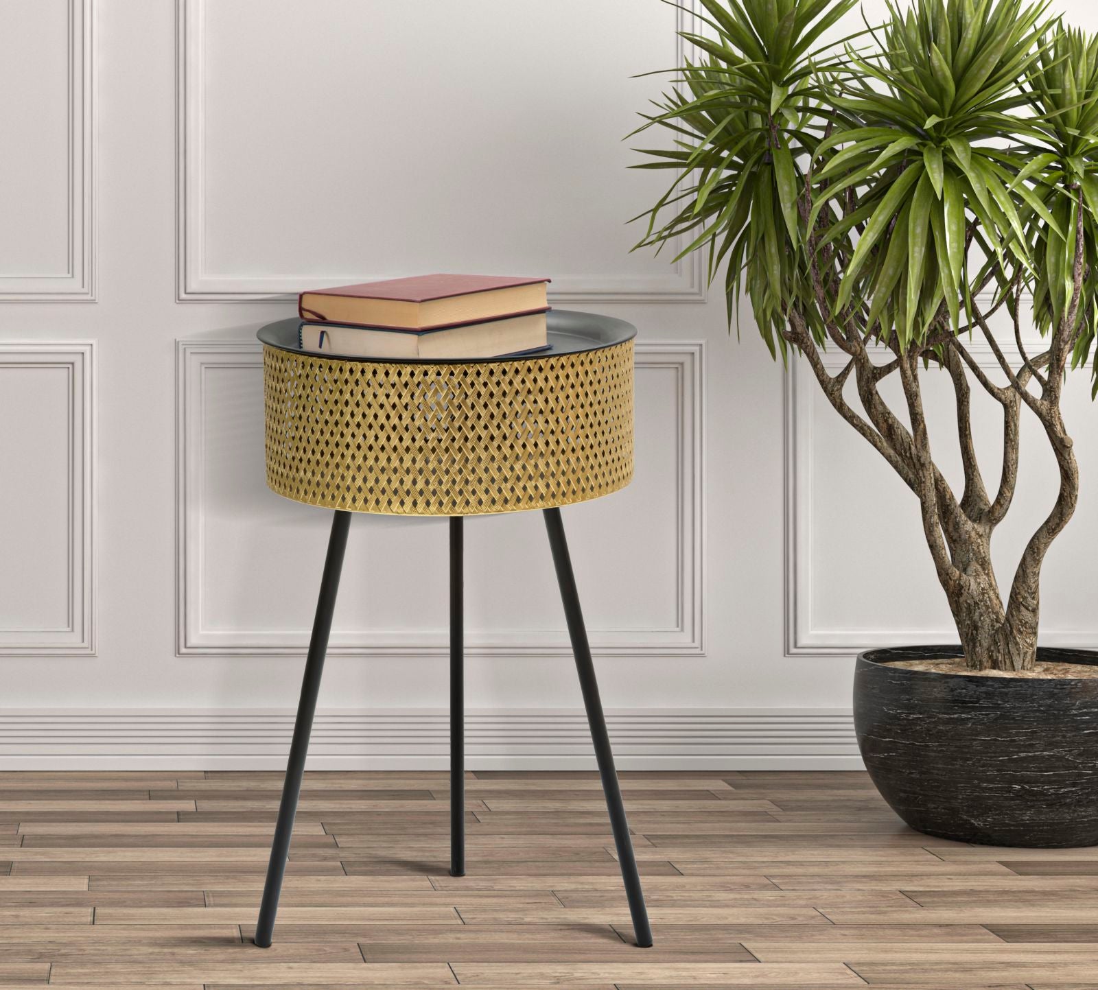 Mesa Redonda Pequena GLAM – Dourado e Preto