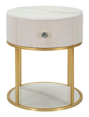 Mesa de Cabeceira Redonda GLAM – Creme, Dourado, Branco
