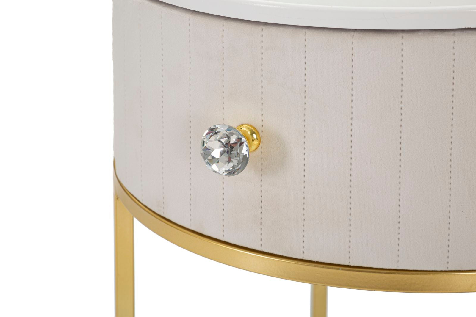 Mesa de Cabeceira Redonda GLAM – Creme, Dourado, Branco