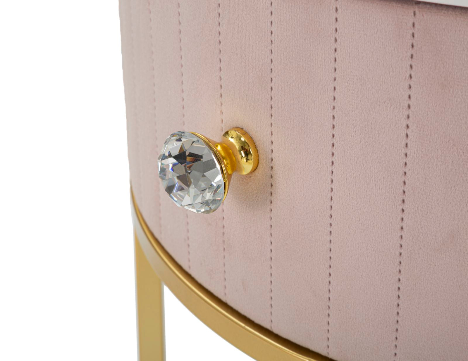 Mesa de Cabeceira Redonda GLAM – Rosa, Dourado, Branco