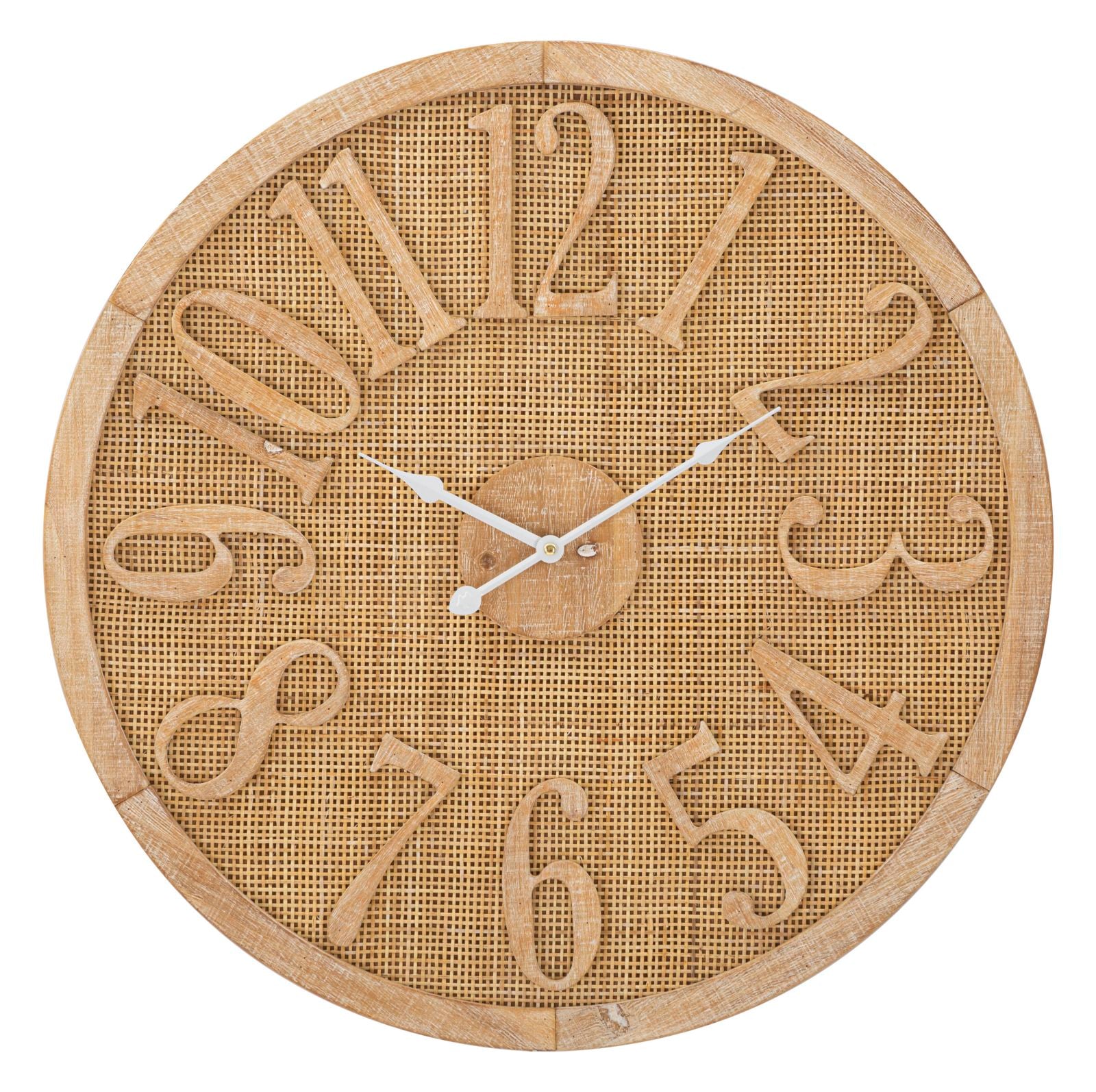 Relógio de Parede Redondo – MDF/Rattan – Natural/Branco