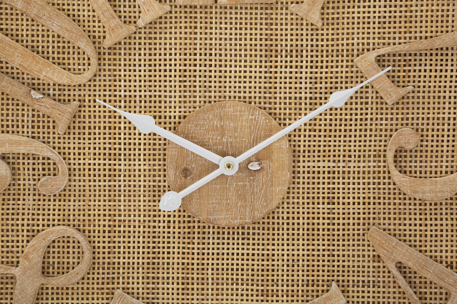 Relógio de Parede Redondo – MDF/Rattan – Natural/Branco