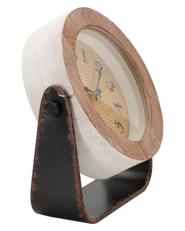 Relógio de Mesa Redondo – Castanho – Ferro e Madeira