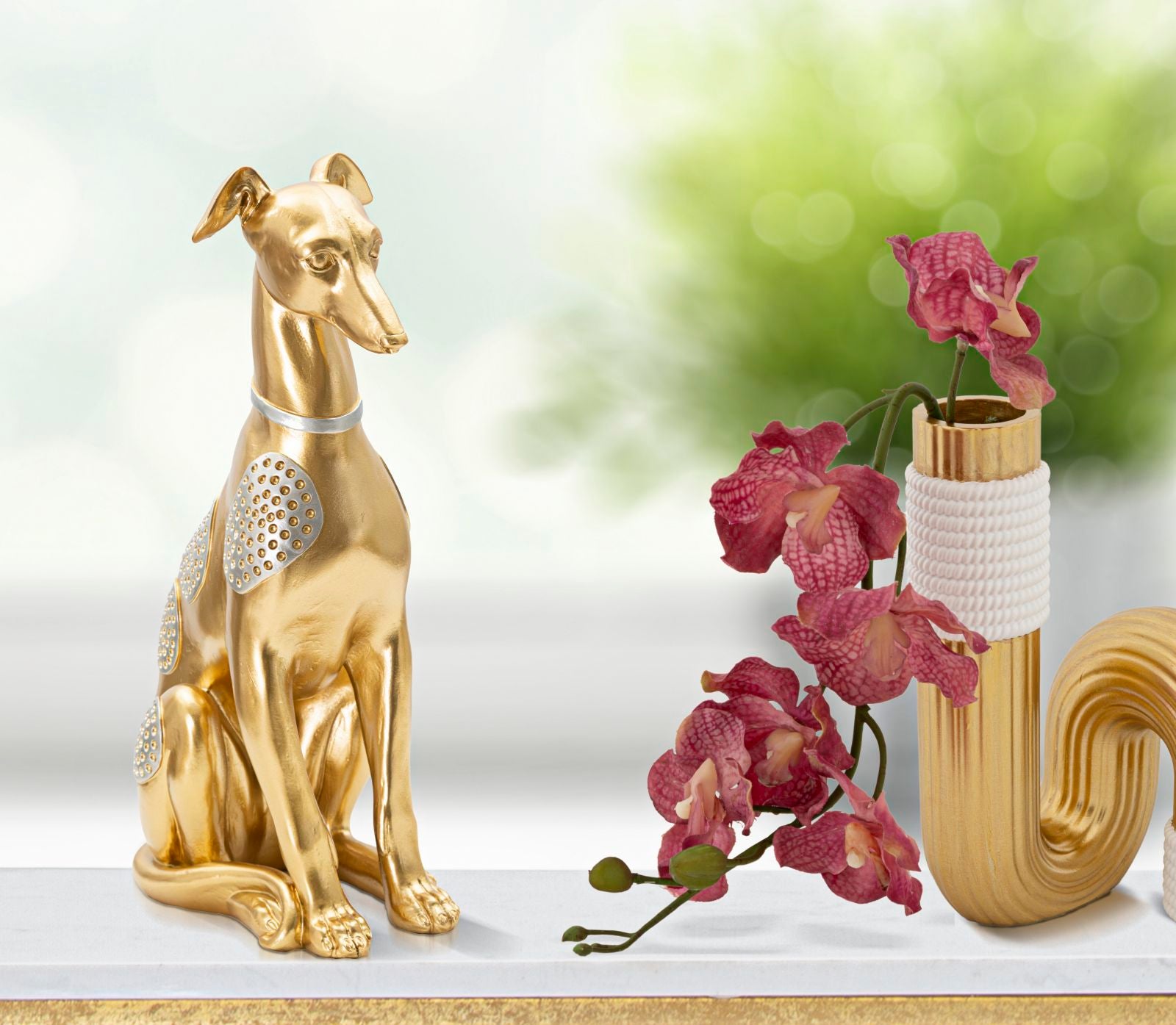 Estátua de Cão Sentado Glam – Dourado