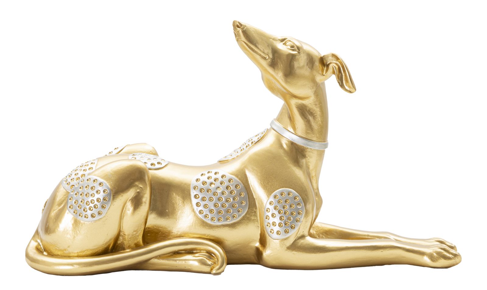 Estátua de Cão Deitado GLAM – Dourada com Decorações Prateadas