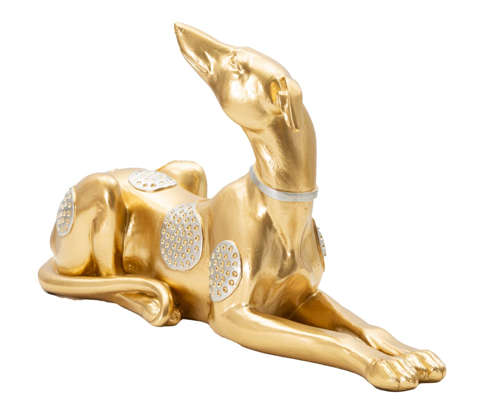 Estátua de Cão Deitado GLAM – Dourada com Decorações Prateadas