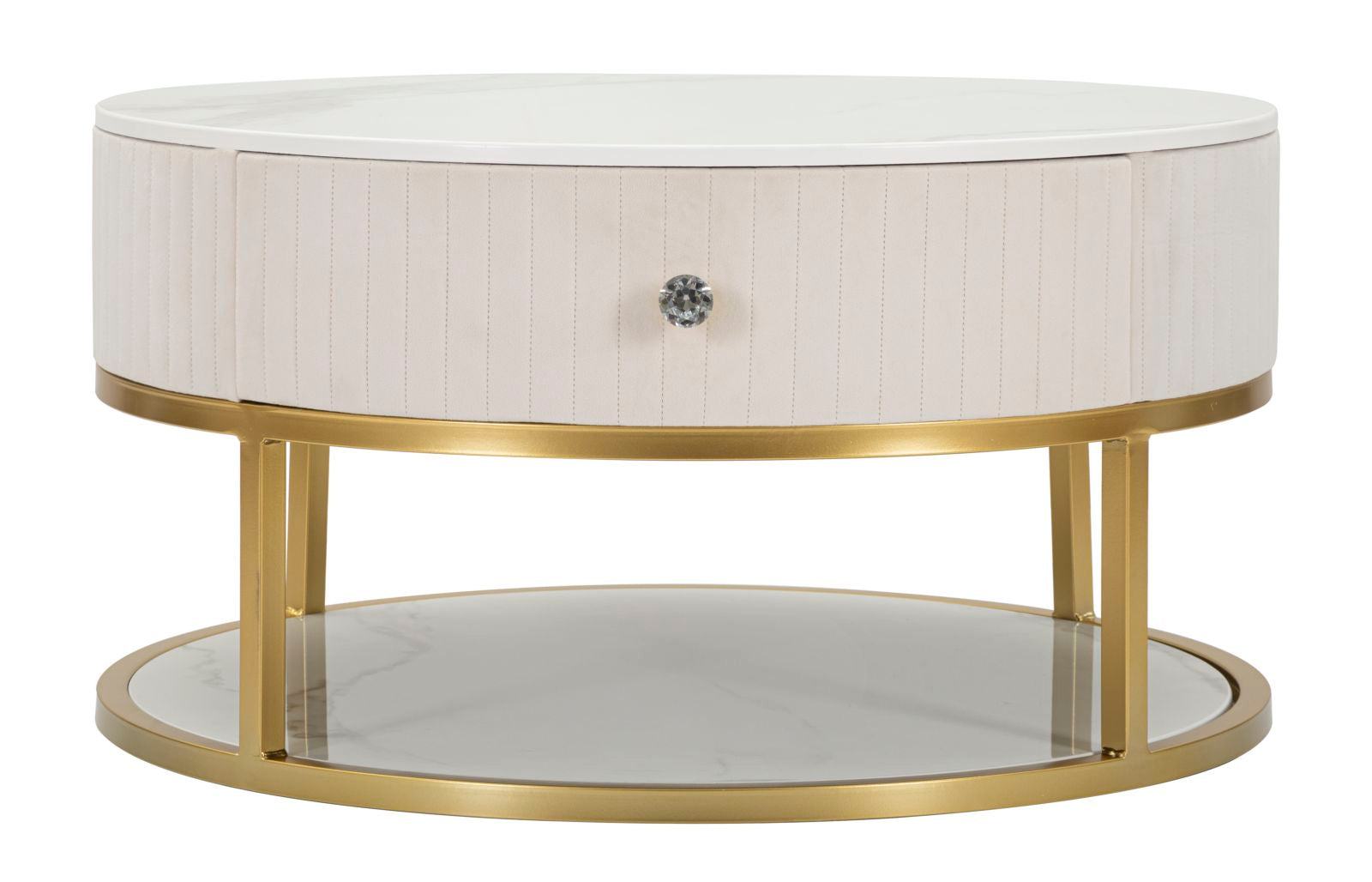 Mesa de Centro Redonda GLAM – Creme, Dourado, Branco