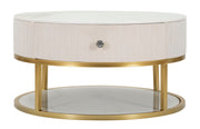 Mesa de Centro Redonda GLAM – Creme, Dourado, Branco