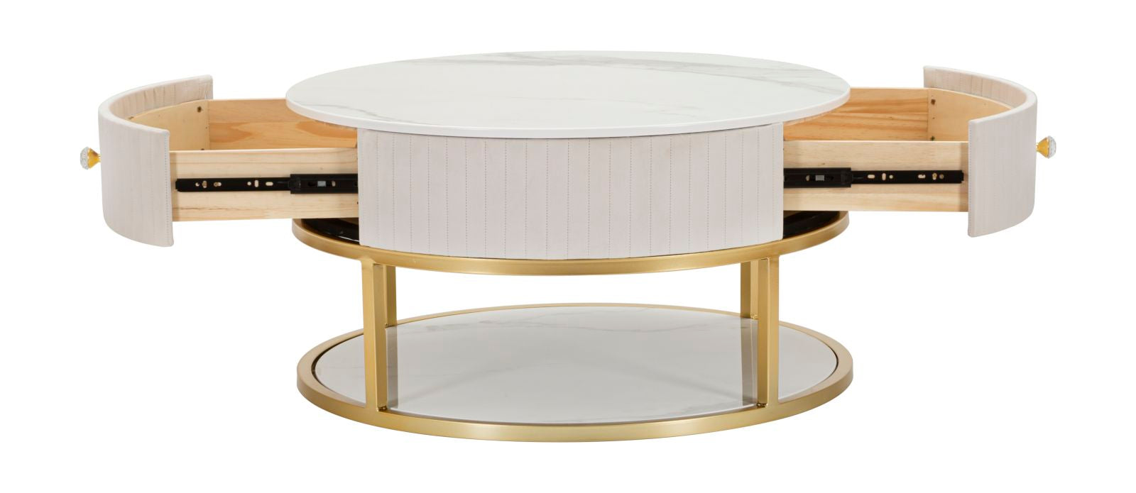 Mesa de Centro Redonda GLAM – Creme, Dourado, Branco