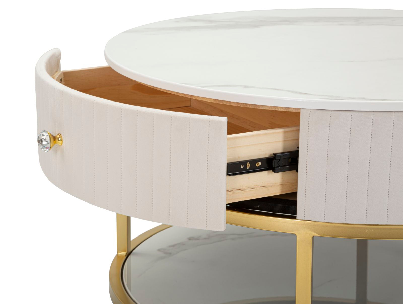 Mesa de Centro Redonda GLAM – Creme, Dourado, Branco