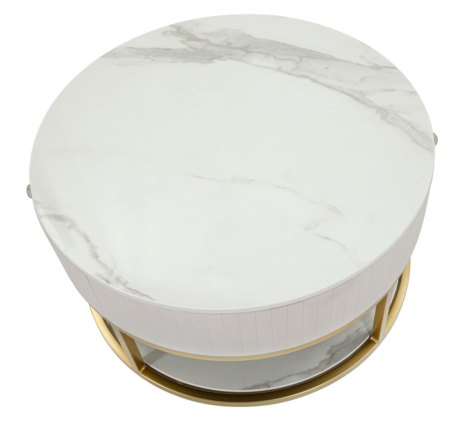 Mesa de Centro Redonda GLAM – Creme, Dourado, Branco