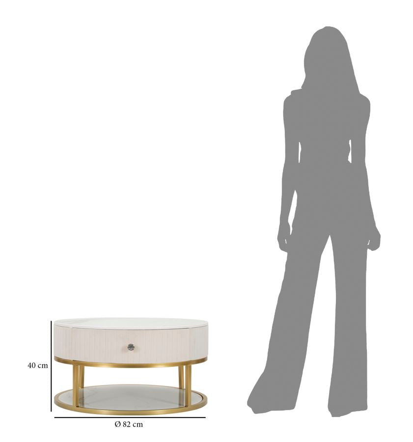 Mesa de Centro Redonda GLAM – Creme, Dourado, Branco