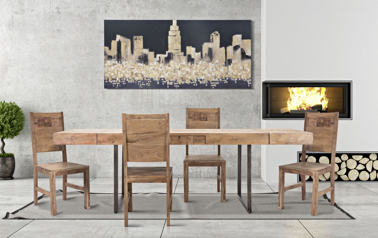 Mesa de Jantar Extensível INDUSTRIAL – Castanha e Preta