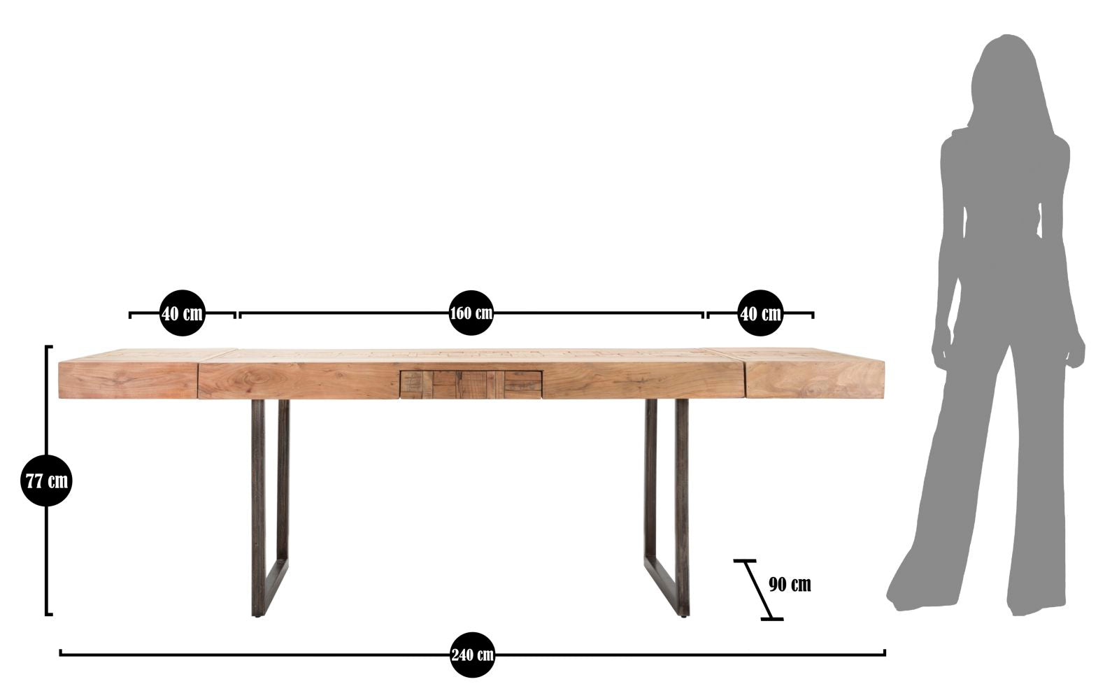 Mesa de Jantar Extensível INDUSTRIAL – Castanha e Preta